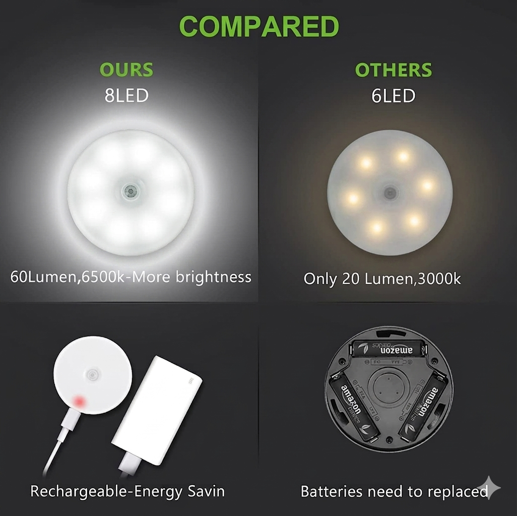 360° Motion Sensor LED Light – Portable & Magnetic Night Light