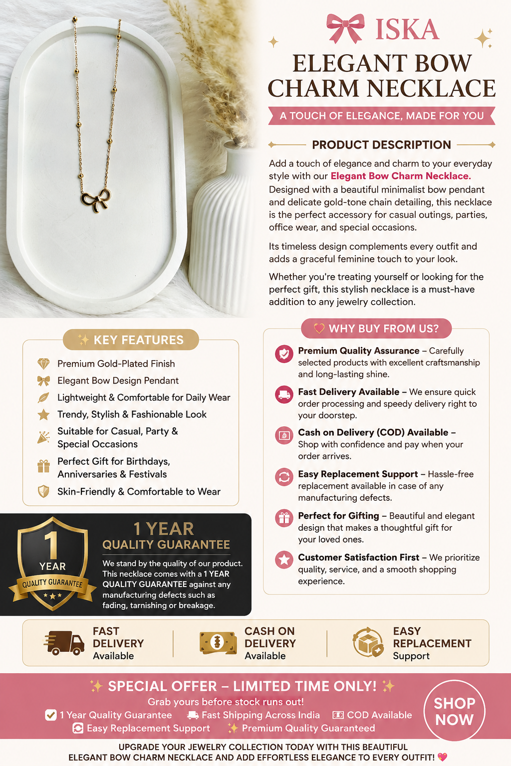 💖 Golden Heart Charm Necklace – Elegant Love Pendant ✨