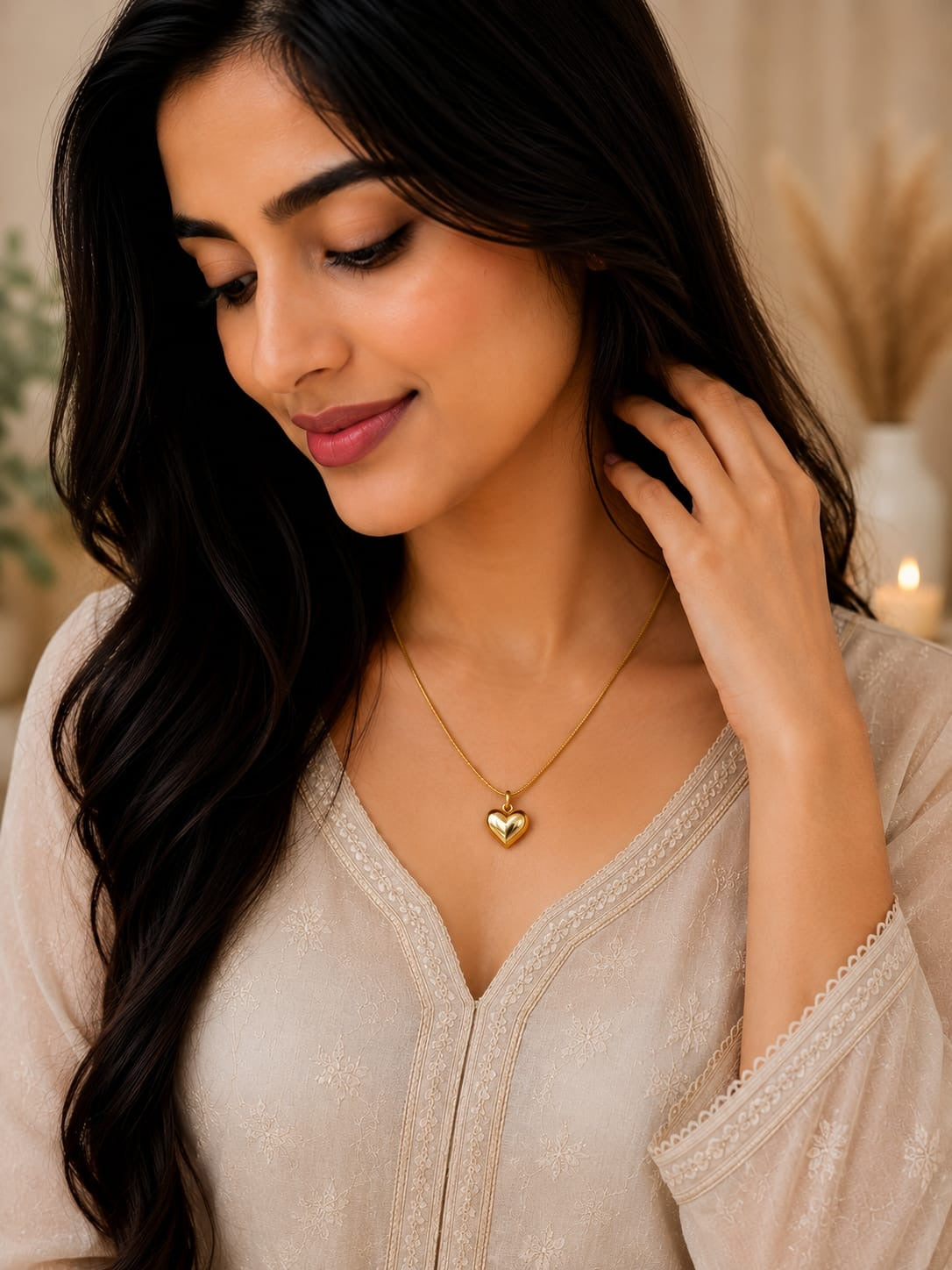 💖 Golden Heart Charm Necklace – Elegant Love Pendant ✨