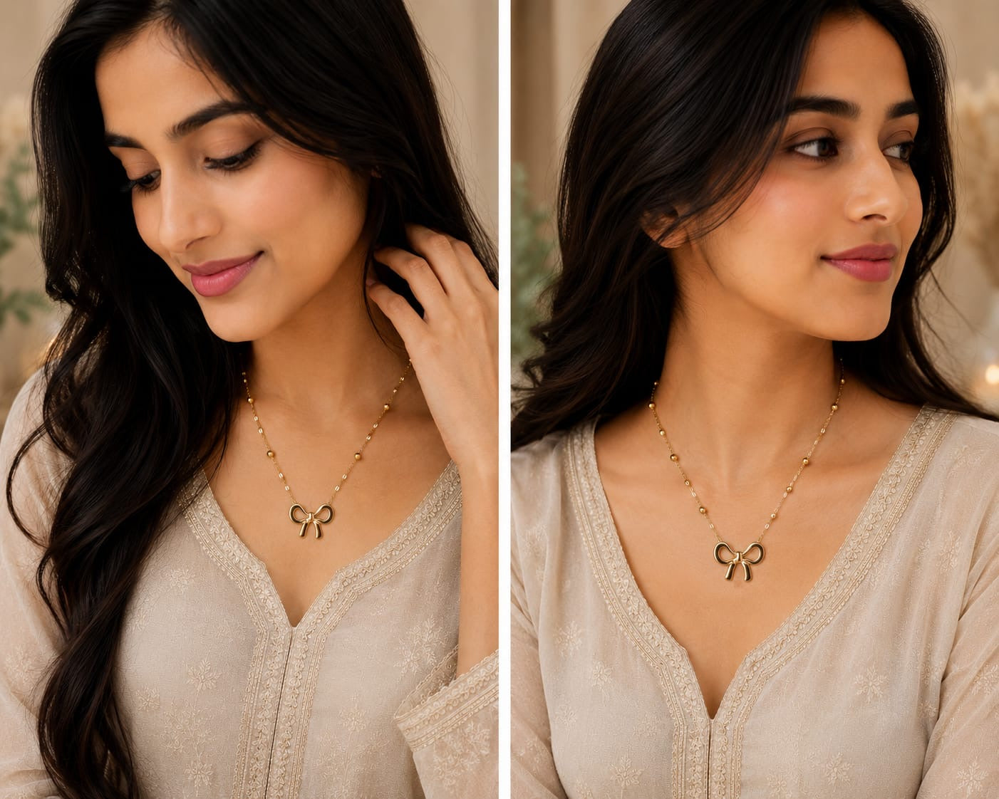 🎀 Elegant Bow Charm Necklace – Premium Gold Finish ✨