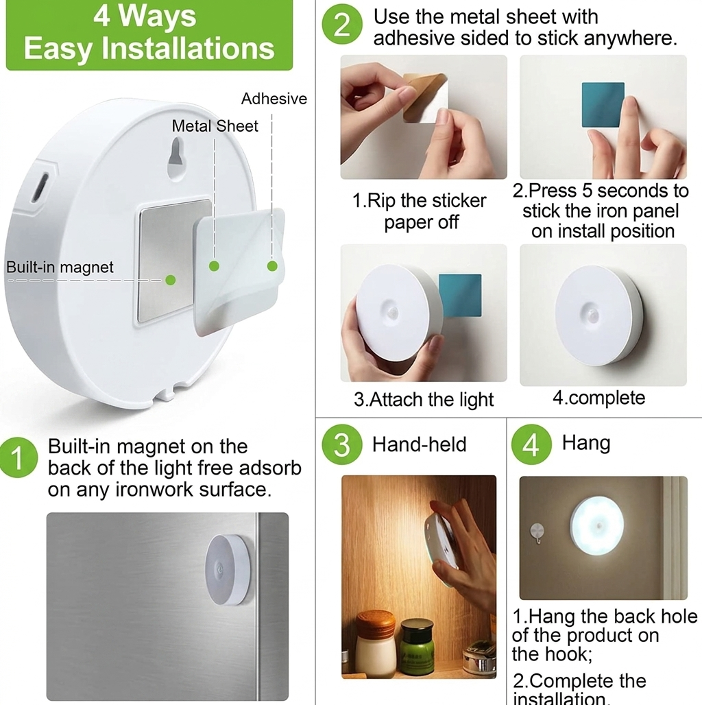 360° Motion Sensor LED Light – Portable & Magnetic Night Light