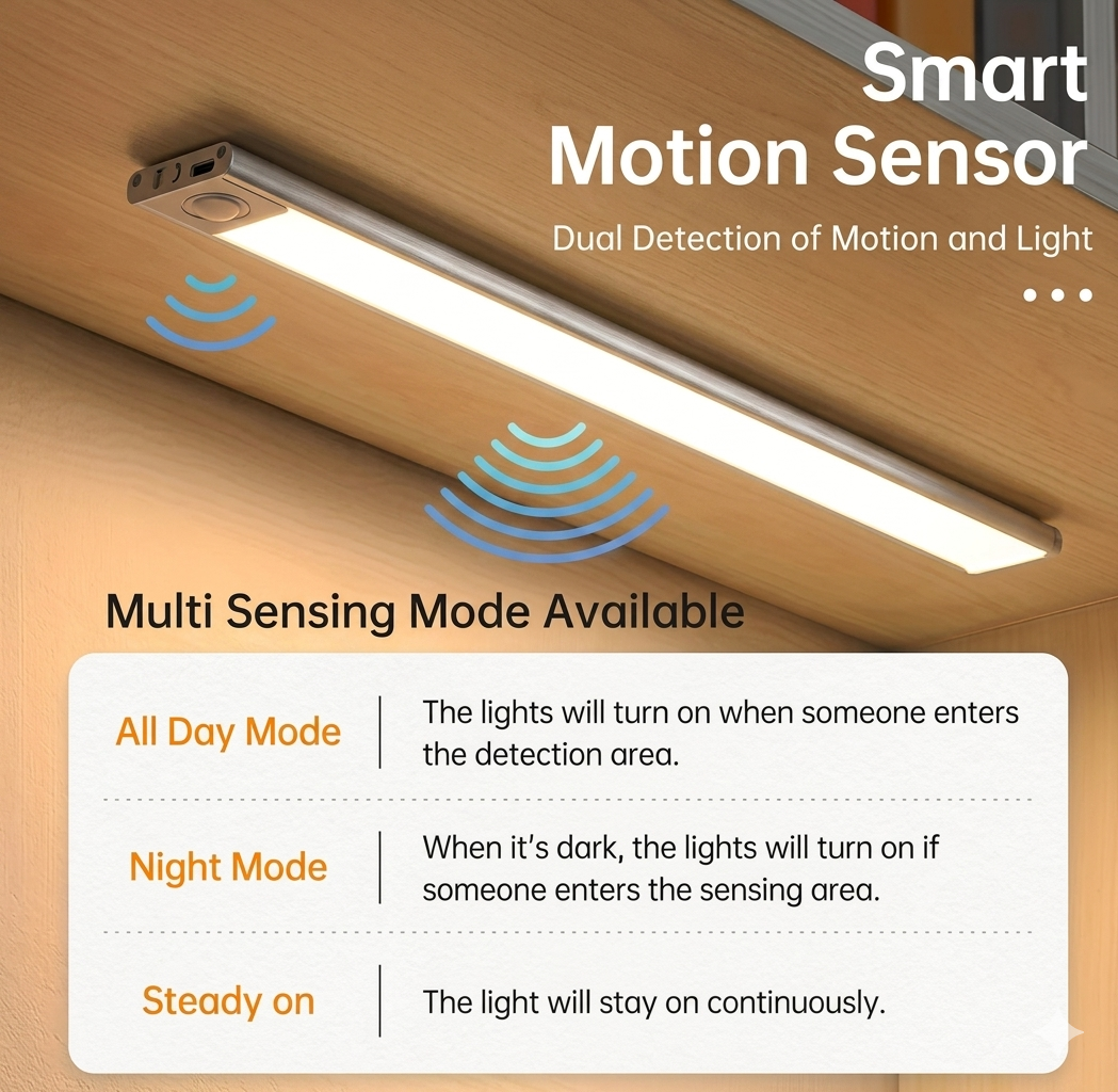 Motion Sensor LED Cabinet Light – Wireless Rechargeable Under Cabinet Lighting