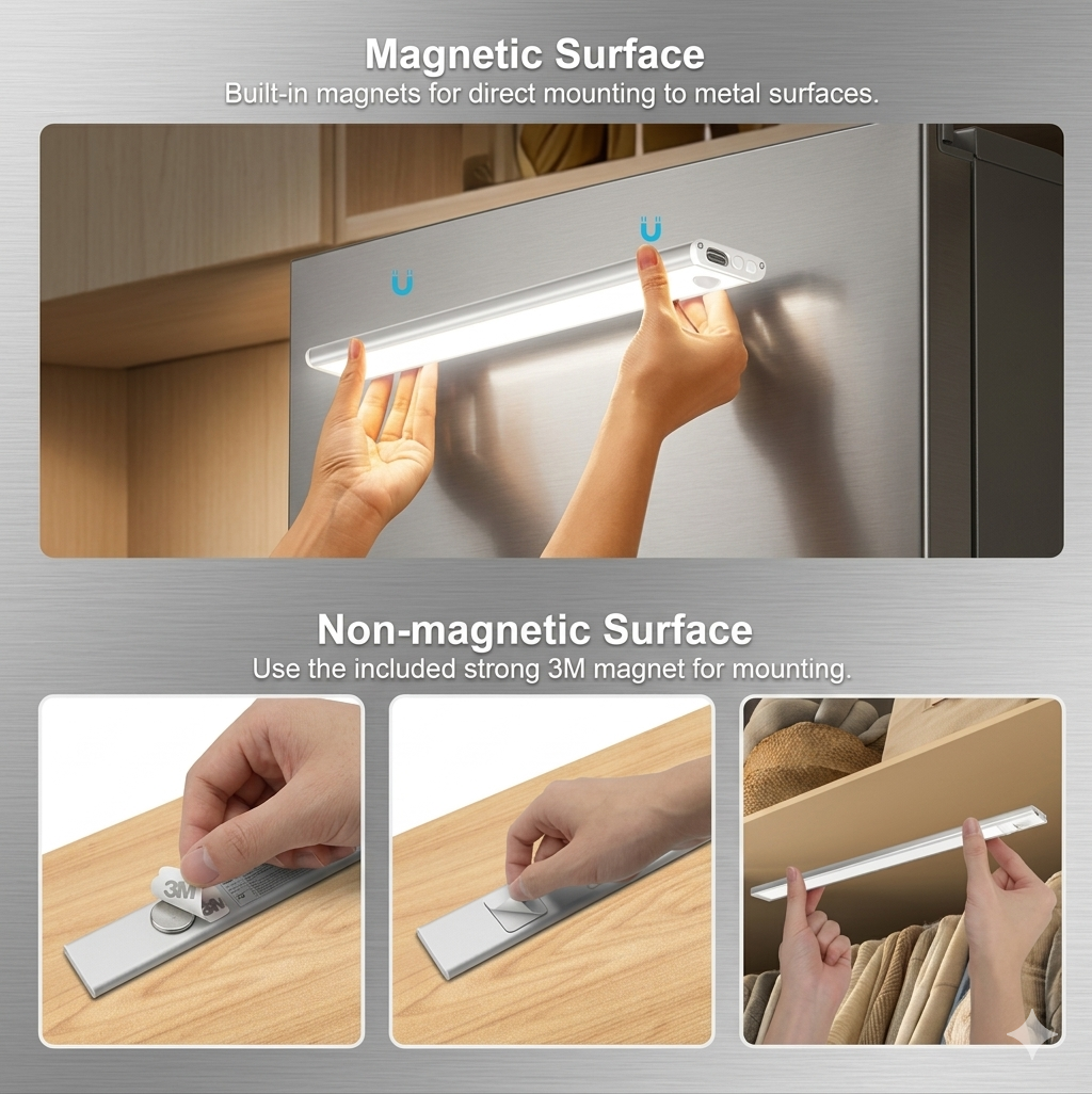 Motion Sensor LED Cabinet Light – Wireless Rechargeable Under Cabinet Lighting