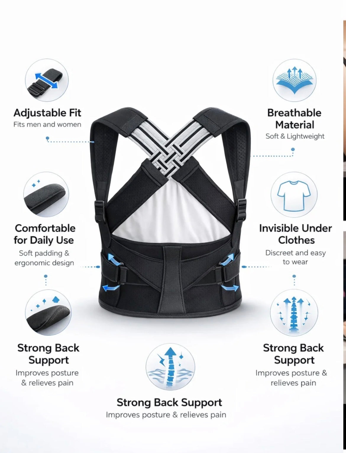 Posture Corrector Free Size | Back Straightener & Shoulder Support Belt for Men & Women