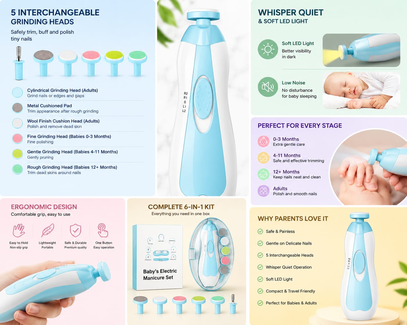 👶 Baby Electric Nail Trimmer with LED Light | Newborn & Infant Nail File