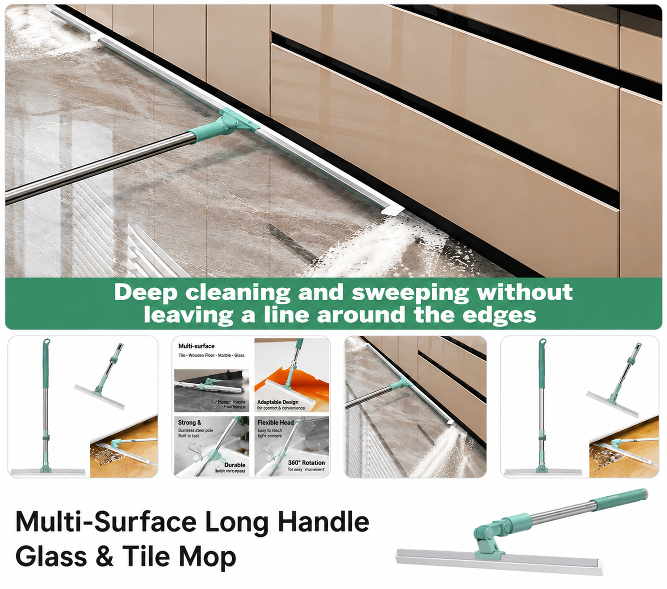 🧹 Multi-Surface Long Handle Glass & Tile Mop | ✨ Easy Cleaning Wiper for Glass, Tiles & Floors